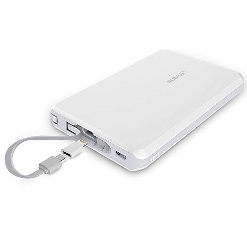 Product Cover ROMOSS 5000mAh Power Bank with Built-in Cable, Travel Size Portable Charger, Pocket-Size External Batteries for Mobile Phones