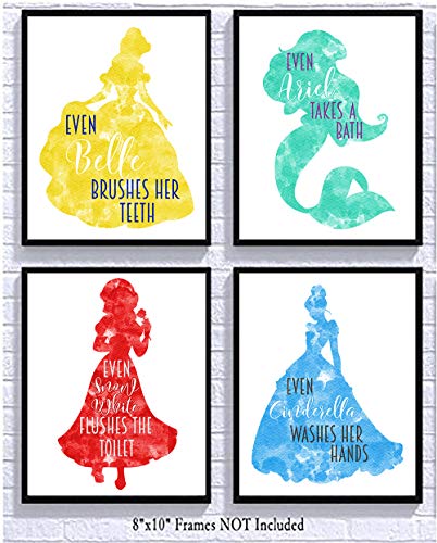 Product Cover Silly Goose Gifts Princess Themed Bathroom Wall Art Decor (Set of Four)