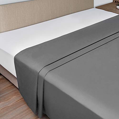 Product Cover COK Queen Size Solid Gray Top Flat Sheet only, Ultra Soft Polyester Microfiber Bed Sheet - 1 Pack (Gray, Queen)