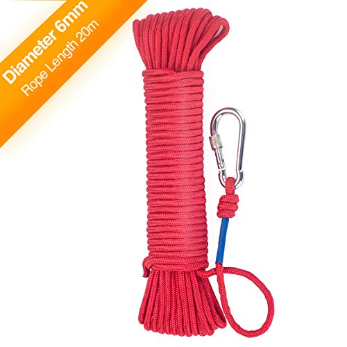 Product Cover Wukong Fishing Magnet Rope w/Carabiner, 6MM x 20M(65ft) Nylon Twisted Braided Rope,550 Lbs Breaking Strength All-Purpose Braided Rope Sports, Pet Toys, Crafts & Indoor Outdoor Use