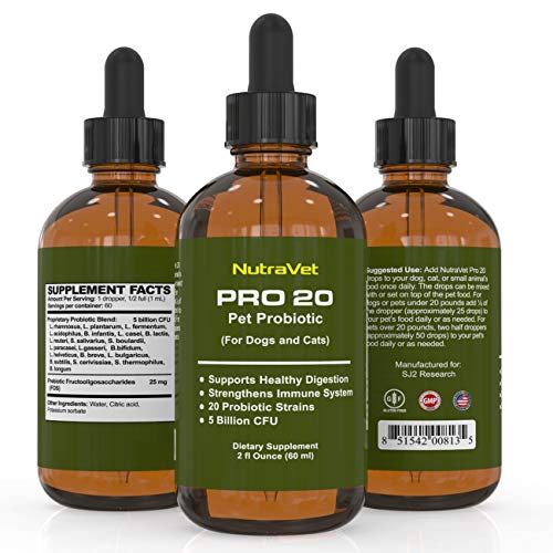 Product Cover Probiotics for Dogs and Cat Probiotics -- 120 servings (1/2ml). 100% Natural Digestive Enzymes for Gas Relief and Healthy Digestion. Prebiotics via Liquid Vitamins for Constipation & Leaky Gut