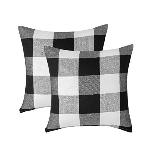 Product Cover Vanky Set of 2  Black and White Throw Pillows Farmhouse Decorative Buffalo Checkers Plaid Throw Pillow Case Winter Indoor Outdoor Cushion Cover Pillowcase for Sofa 18 x 18 Inch