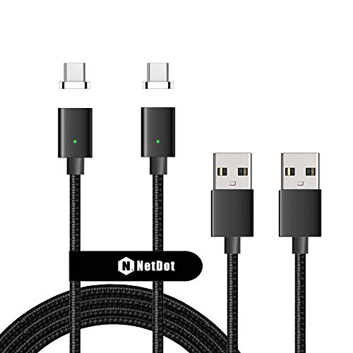 Product Cover Netdot Gen7 Nylon Braided USB-C Magnetic Fast Charging Cable Compatible Galaxy S8/S9/S9+,Sony Xperia XA2/XZ2,Google Pixel XL/2XL,LG G5/G6 etc(6.6ft/2 Pack Black)