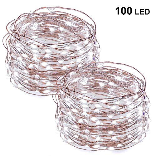 Product Cover Twinkle Star 33FT 100 LED Copper Wire String Lights Fairy String Lights Battery Operated LED String Lights for Christmas Wedding Party Home Holiday Decoration, White, 2 Pack
