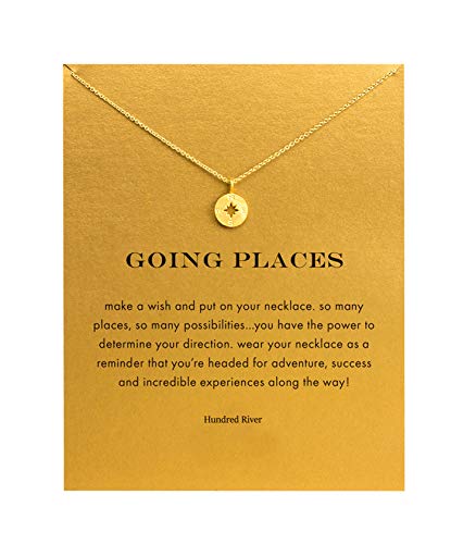 Product Cover Baydurcan Friendship Compass Necklace Unicorn Good Luck Elephant Cross Necklace with Message Card Gift Card (gold compass)