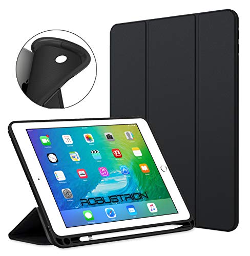 Product Cover Robustrion Smart Flexible Trifold Flip Stand Case Cover with Pencil Holder iPad 9.7 inch 2018/2017 6th/5th Generation - Black