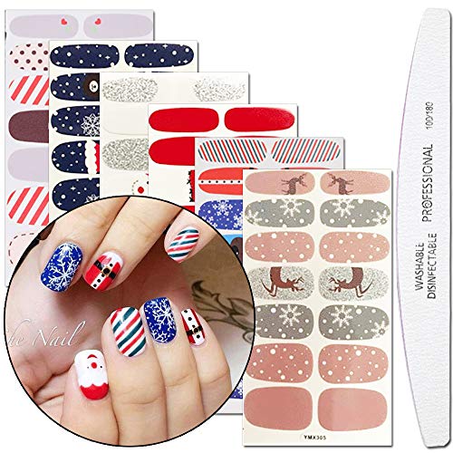 Product Cover WOKOTO 6 Sheets Adhesive Nail Art Polish Sticker Strips With 1Pcs File Winter Nail Wraps Decals Manicure Kits For Christmas