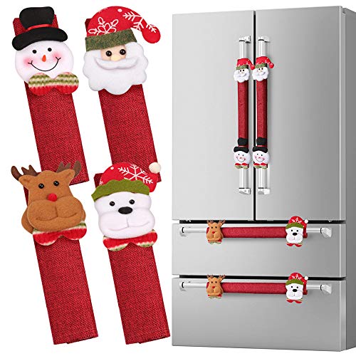 Product Cover D-FantiX Refrigerator Door Handle Covers Set of 8, Santa Snowman Kitchen Appliance Covers Fridge Microwave Oven Dishwasher Door Handle Protector Christmas Decorations