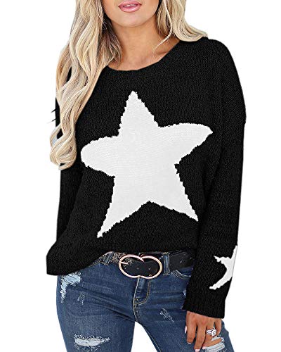 Product Cover Karlywindow Womens Fall Sweaters Star Printed Plain Loose Fit Crew Neck Pullover