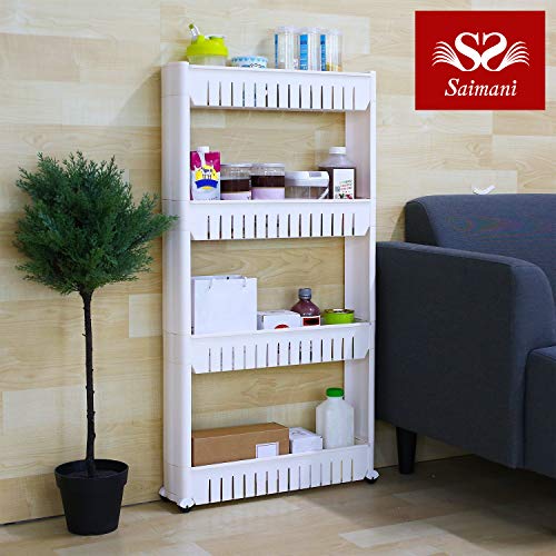 Product Cover Saimani 4 Layer Space Saving Storage Organizer Rack Shelf with Wheels for Kitchen Bathroom Bedroom