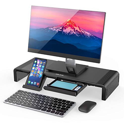 Product Cover Monitor Stand Riser, Jelly Comb Foldable Computer Monitor Riser, Computer Stand with Storage Drawer, Phone Stand for Computer, Desktop, Laptop, Save Space (Black)