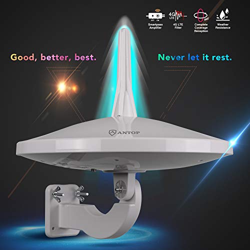 Product Cover ANTOP UFO 720°Dual-Omni-Directional Outdoor HDTV Antenna Exclusive Smartpass Amplifier &4G LTE Filter,Enhanced VHF/UHF Reception,Fit Outdoor/RV/Attic Use(33ft Coaxial Cable,4K UHD Ready)