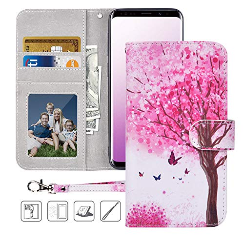 Product Cover Galaxy S9 Plus Wallet Case, S9 Plus Case,MagicSky PU Leather Flip Folio Case Cover with Wrist Strap, Card Holder,Cash Pocket,Kickstand for Samsung Galaxy S9 Plus(Pink Tree)