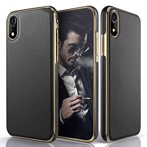 Product Cover LOHASIC Leather Case for iPhone XR, Luxury Slim Fit Flexible Soft Full Body Grip Hybrid Bumper Shockproof Protective Cover Cases Compatible with Apple iPhone XR (2018) 6.1 inch - Black