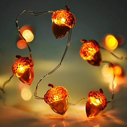Product Cover Lauva Christmas String Lights Acorn Decorative Festive Lights Battery Operated 10 ft 40 LEDs with Remote Timer for Indoor Outdoor DIY Home Party Decoration Holiday Wedding Thanksgiving Harvest-Brown