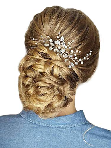 Product Cover Barogirl Wedding Hair Pins Clips Set Bride Head Piece Bridal Crystal Hair Jewelry for Women and Girls 1 PC (Silver)