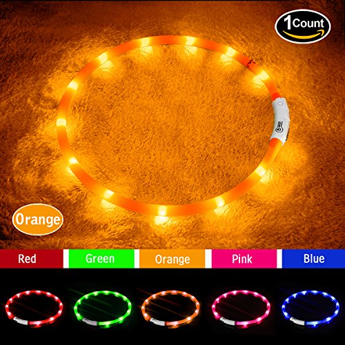 Product Cover LED Dog Collar,USB Rechargeable Glowing Dog Collars, Light Up Collar Improved Pet Safety &Visibility at Night, 3 Flashing Modes,Water-Resistant Lighted Collar Fits For Small Medium Large Dogs (orange)