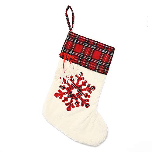 Product Cover LO LORD LO Chirstmas Stockings Plaid Design for Personalize Embroidery with Snowflake and Chirstmas Tree (Red with Snowflake)