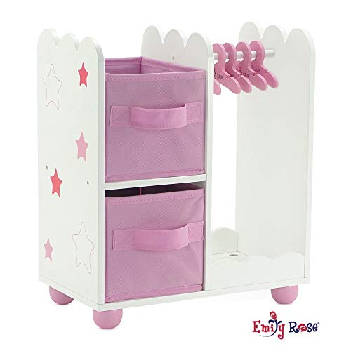 Product Cover Emily Rose 14 Inch Doll Furniture | Pink Doll Armoire/Closet with Star Detail Comes with 5 Doll Clothes Hangers | Fits 14
