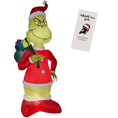 Product Cover Grinch Inflatable Christmas Decoration - Grinch Steals Christmas in Santa Suit with Sack of Presents 8 ft Tall with Inflatable Care Guide