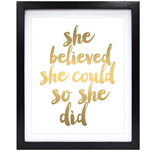 Product Cover Susie Arts 8X10 Unframed She Believed She Could So She Did Gold Foil Quote Art Print Home Decor Girl Wall Art Nursery Decor Motivational Art Inspirational Print V158