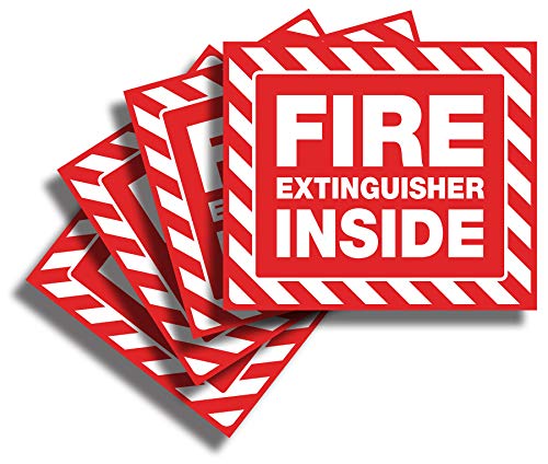 Product Cover Fire Extinguisher Inside Signs Stickers - 4 Pack 7x6 Inch - Premium Self-Adhesive Vinyl, Laminated for Ultimate UV, Weather, Scratch, Water and Fade Resistance, Indoor and Outdoor
