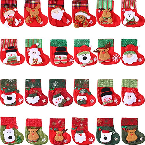 Product Cover Tatuo 24 Pieces Mini Christmas Stockings, 3D Santa Snowman Silverware Holders, Little Christmas Stockings Gift and Treat Bags Christmas Hanging Socks for Xmas Tree, Home, Garden Decoration
