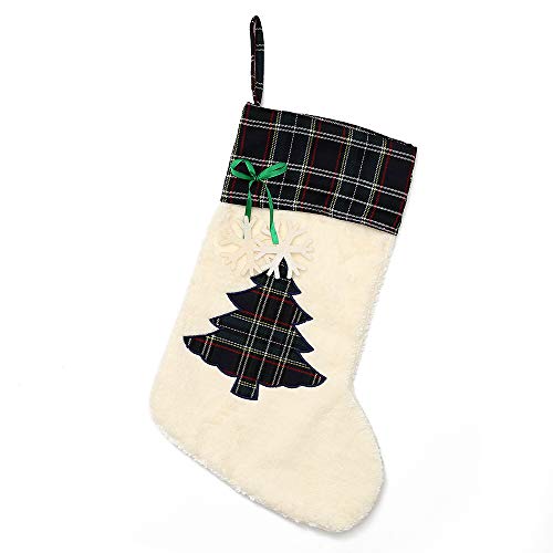 Product Cover LO LORD LO Chirstmas Stockings Plaid Design for Personalize Embroidery with Snowflake and Chirstmas Tree (Green with Chirstmas Tree)
