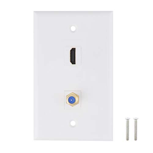 Product Cover HDMI Coax Wall Plate, 1 Port HDMI Keystone Female to Female, 1 Port F Type Connector Coax Keystone Female to Female Wall Plate - White