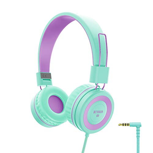 Product Cover NIVAVA K8 Kids Headphones for Children Boys Girls Teens Wired Foldable Lightweight Stereo On Ear Headset for iPad Cellphones Computer MP3/4 Kindle Airplane School(Green/Purple)