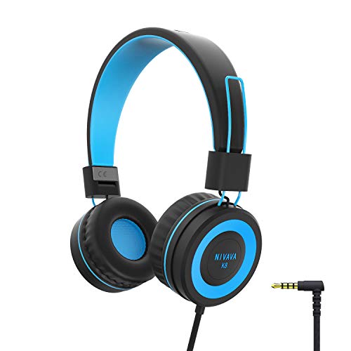 Product Cover NIVAVA K8 Kids Headphones for Children Boys Girls Teens Wired Foldable Lightweight Stereo On Ear Headset for iPad Cellphones Computer MP3/4 Kindle Airplane School(Black/Blue)