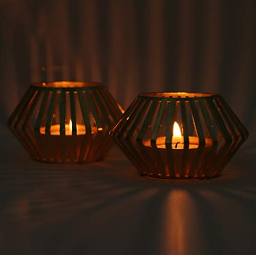 Product Cover RareBella Home Décor HexaganTea Light Candle Holder Diwali Diya Lights Decoration Gift Item for Family and Friends (Golden, Metal) - Pack of 2