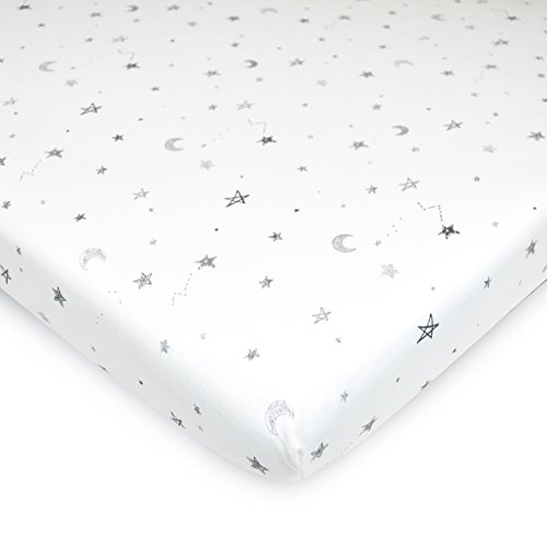 Product Cover TL Care Printed 100% Natural Cotton Jersey Knit Fitted Bassinet Sheet, Grey Stars and Moon, Soft Breathable, for Boys and Girls