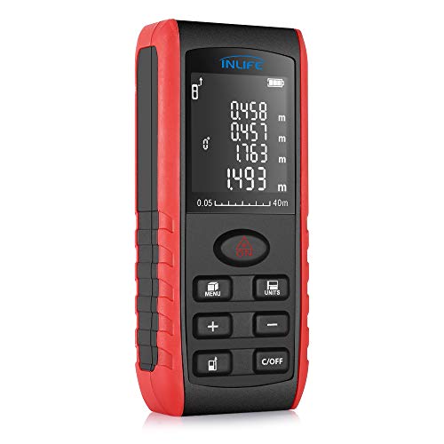 Product Cover Digital Laser Distance Meter 131FT/ 40M,InLife Backlit LCD Laser Measure, Laser Measuring Device with Single-distance, Continuous, Area, VNT Angle, Volume Measurement and Pythagorean Modes