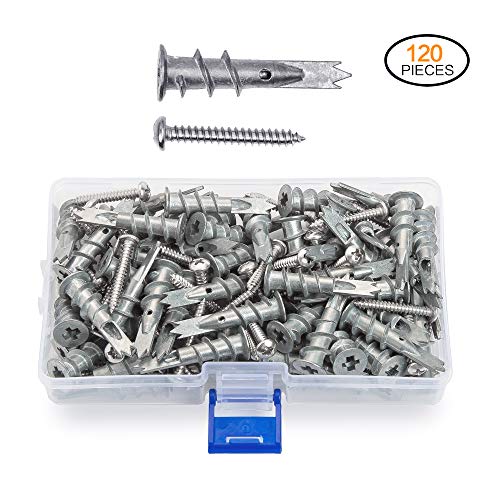 Product Cover JUIDINTO Zinc Drywall Anchors with Screws Self Drilling Hollow Wall Anchors M4.2 Tapping Screws Assortment Kit 120 pcs