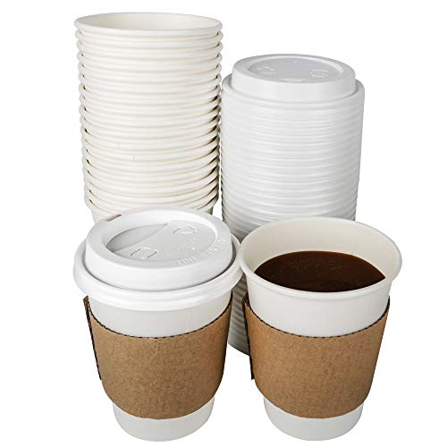Product Cover TashiBox 12 oz Disposable Coffee Cups With Lids and Sleeves, Paper Hot Cup - 108 Sets