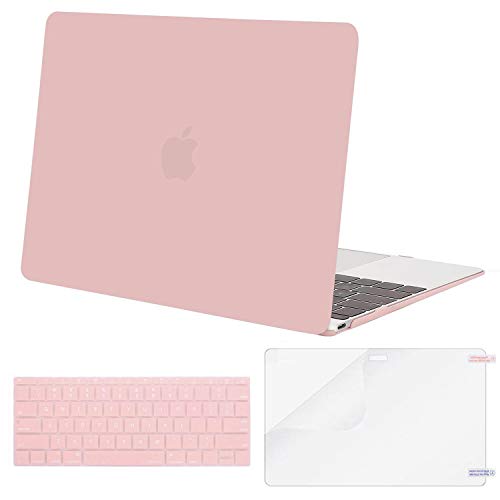 Product Cover MOSISO Plastic Hard Shell Case & Keyboard Cover Skin & Screen Protector Compatible with MacBook 12 inch with Retina Display (Model A1534, Release 2017 2016 2015), Rose Quartz