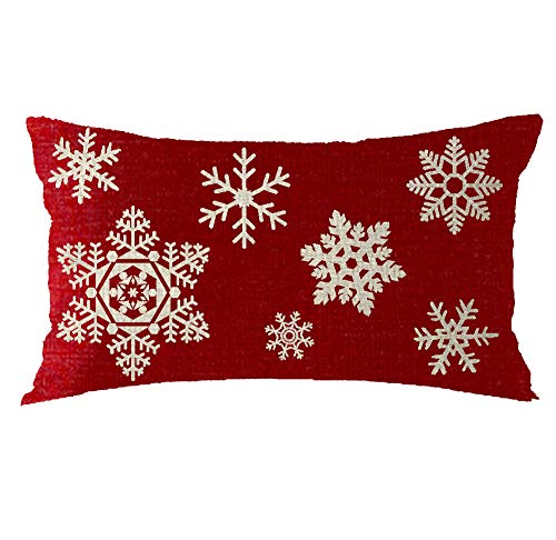 Product Cover Bnitoam Red Snowflake Merry Holiday Cotton Linen Throw Pillow Covers Case Cushion Cover Sofa Decorative Square 12x20 inch Decorative Pillow Wedding