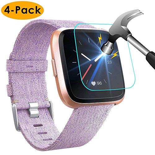 Product Cover NANW [4-Pack] Screen Protector Compatible with Fitbit Versa/Versa Lite Edition Smartwatch (Not for Versa 2), Tempered Glass Waterproof Screen Glass Cover Protector