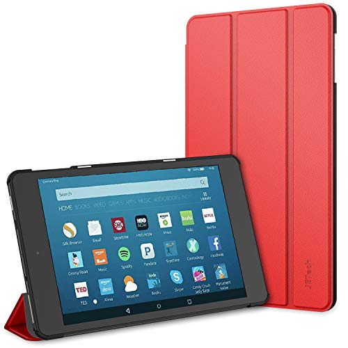 Product Cover JETech Case for All-New Amazon Fire HD 8 Tablet (8th / 7th / 6th Generation - 2018, 2017 and 2016 Release) Smart Cover with Auto Sleep/Wake (Red)