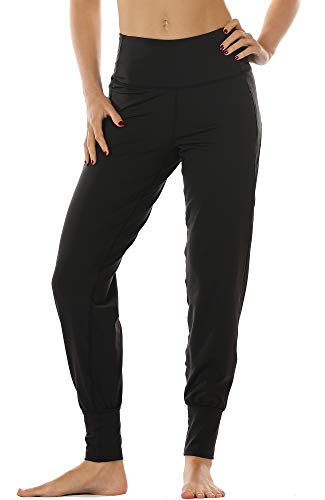 Product Cover icyzone Workout Joggers Pants for Women - High Waisted Exercise Athletic Running Leggings with Pockets (Black, S)