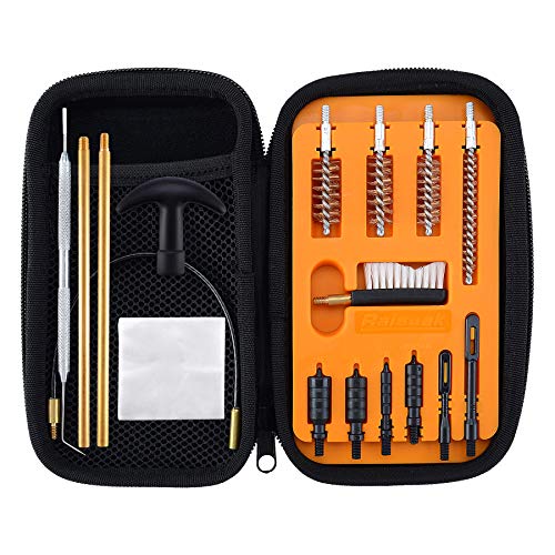 Product Cover Raiseek Handgun Cleaning kit .22.357.38,9mm.45 Caliber Pistol Cleaning Kit Brush and Jag with 50 pcs Gun Cleaning Patches in Zippered Organizer Compact Case
