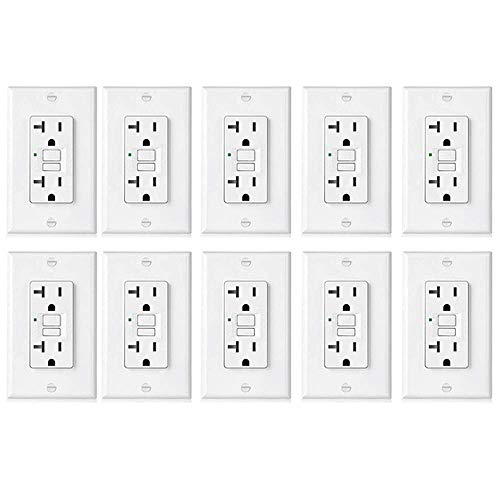 Product Cover [10 Pack] BESTTEN 20-Amp GFCI Outlets, Slim GFI Receptacles with LED Indicator, Self-Test Ground Fault Circuit Interrupters, Decor Wall Plates Included, UL Listed, White