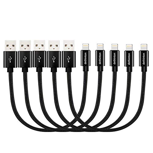 Product Cover dethinton Short Charging Cables Ultra Slim Connector 5Pack 10inch Nylon Braided Charger Cable USB Cord Charging Charger Compatibility with Any i OS System Device-Black
