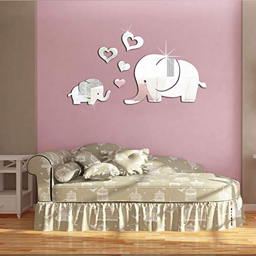 Product Cover Hot Sale!DEESEE(TM) Elephant Wall Decor Mirror Sticker DIY Decal Removable Art Baby Kids Room Mural (Silver)