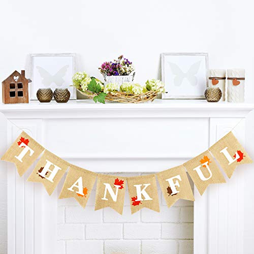 Product Cover Whaline Thankful Maple Leaves Burlap Banner Autumn Harvest Home Decor Bunting Flag Garland Thanksgiving Day Party Decoration