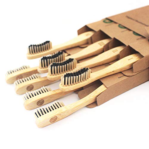 Product Cover Bamboo Toothbrush Charcoal Infused Bristles - BPA Free Medium Bristle, Organic Vegan tooth brush, Biodegradable Reusable Bamboo Toothbrushes | Eco-Friendly Natural Teeth Whitening| Adults set of 8