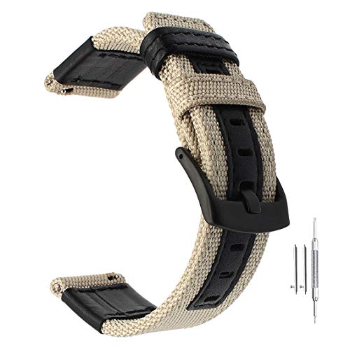 Product Cover Premium Nylon NATO Canvas Fabric Replacement Watch Bands Canvas Watch Band Military Army Men Women Black (Apricot 22MM)