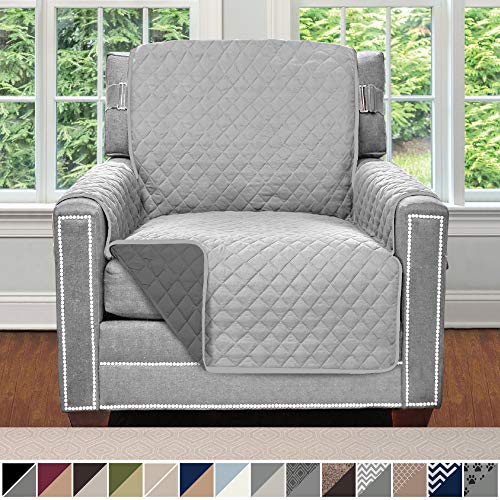 Product Cover Sofa Shield Original Patent Pending Reversible Chair Protector for Seat Width up to 23 Inch, Furniture Slipcover, 2 Inch Strap, Chairs Slip Cover Throw for Pets, Cats, Armchair, Light Gray Charcoal