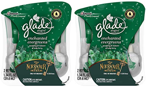 Product Cover Glade Plugins Scented Oil Refills - Holiday Collection 2018 - Enchanted Evergreens - 2 Count Oil Refills Per Package - Pack of 2 Packages